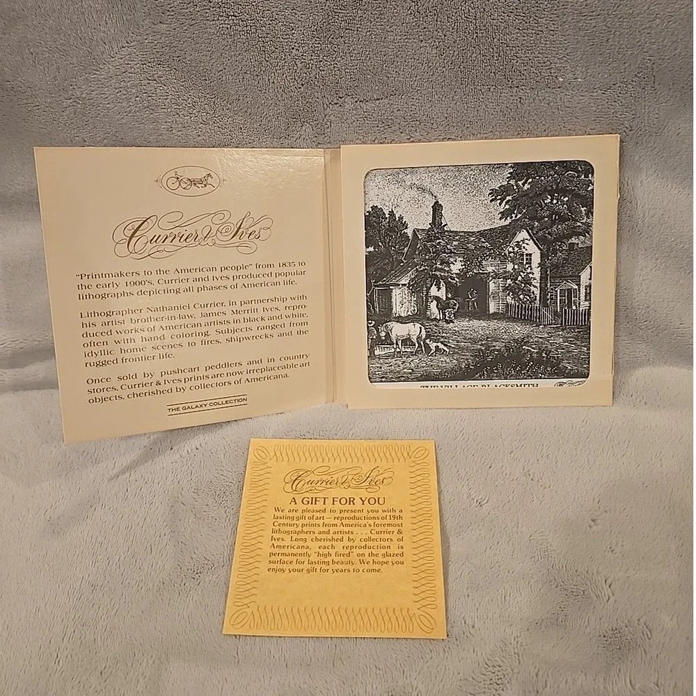 CURRIER & IVES ARTile Trivet ~ The Village Blacksmith ~ Black & White With Box